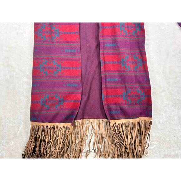 Ariat Cardigan Sweater Womens Small Red Aztec Fringe Trimmed Open Front Western - Picture 7 of 8